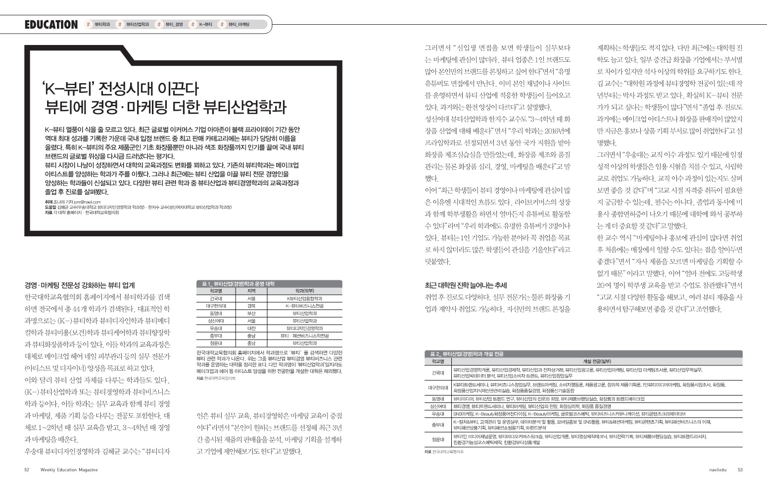 교육전문주간지 내일교육, 'K-뷰티' 전성시대 이끈다 뷰티에 경영·마케팅 더한 뷰티산업학과